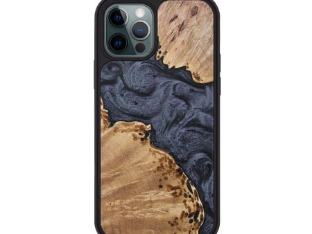 iPhone 12 Pro Wood+Resin Phone Case - Roman (Pure Black, 681707) For Sale