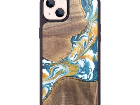 iPhone 14 Plus Wood+Resin Phone Case - Annette (Teal & Gold, 682071) Hot on Sale