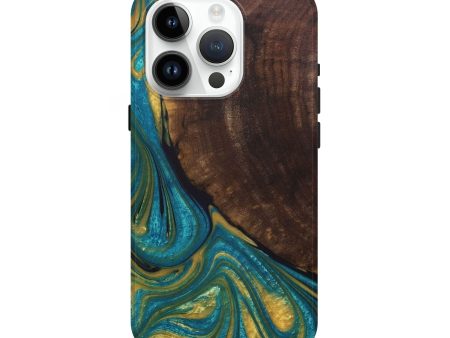 iPhone 15 Pro Wood+Resin Live Edge Phone Case - Randall (Teal & Gold, 680561) Fashion