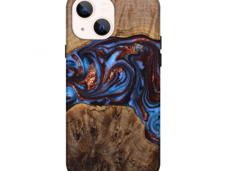 iPhone 13 Wood+Resin Live Edge Phone Case - Alaia (Teal & Gold, 677496) Fashion