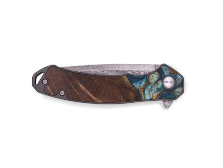 EDC Wood+Resin Pocket Knife - Sylvester (Teal & Gold, 678894) Sale