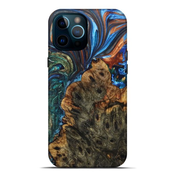 iPhone 12 Pro Max Wood+Resin Live Edge Phone Case - Jodi (Teal & Gold, 680851) Online now