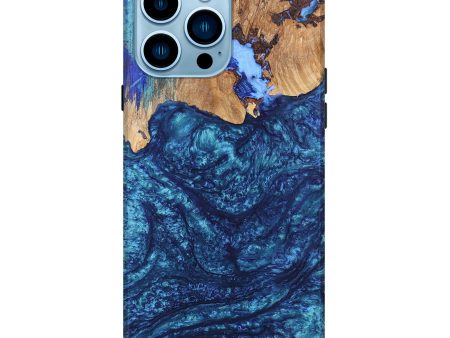 iPhone 14 Pro Max Wood+Resin Live Edge Phone Case - Amber (Blue, 682572) Cheap