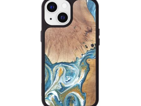 iPhone 13 Wood+Resin Phone Case - Arnold (Teal & Gold, 682064) Online Sale