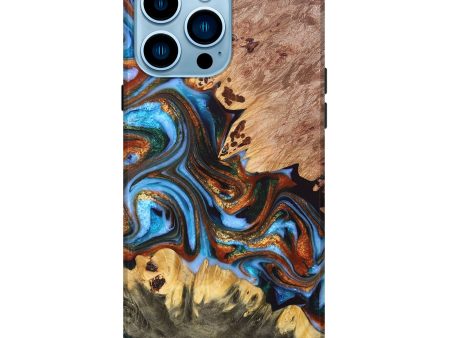 iPhone 14 Pro Max Wood+Resin Live Edge Phone Case - Eden (Teal & Gold, 678283) Online Sale