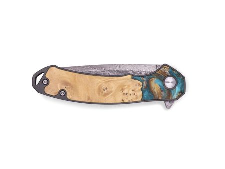 EDC Wood+Resin Pocket Knife - Scarlett (Teal & Gold, 678054) Fashion