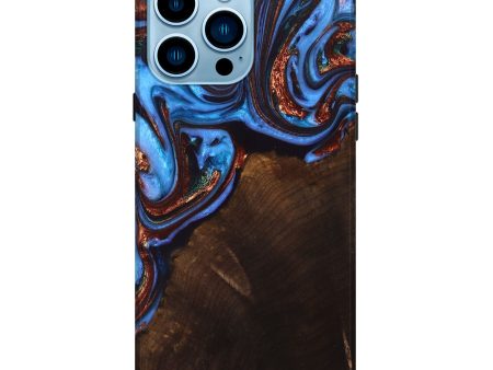 iPhone 14 Pro Max Wood+Resin Live Edge Phone Case - Alessandra (Teal & Gold, 677492) Online