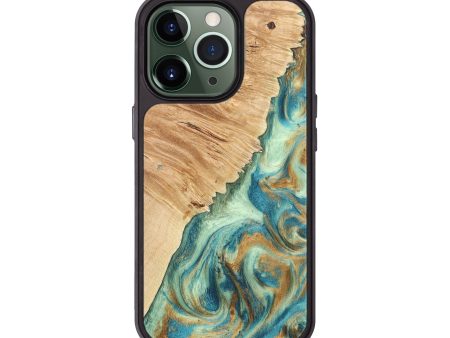 iPhone 13 Pro Wood+Resin Phone Case - Maria (Teal & Gold, 678478) Hot on Sale