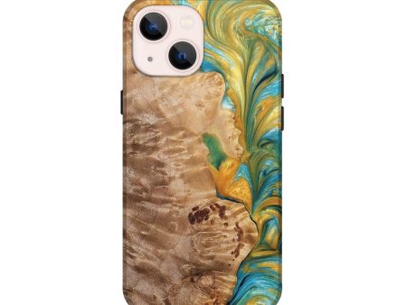 iPhone 13 mini Wood+Resin Live Edge Phone Case - Adaline (Teal & Gold, 680845) Sale