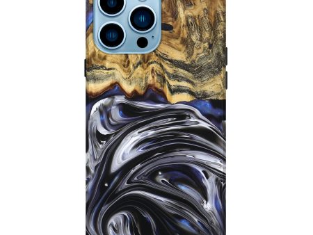 iPhone 14 Pro Max Wood+Resin Live Edge Phone Case - Grant (Black & White, 682029) on Sale