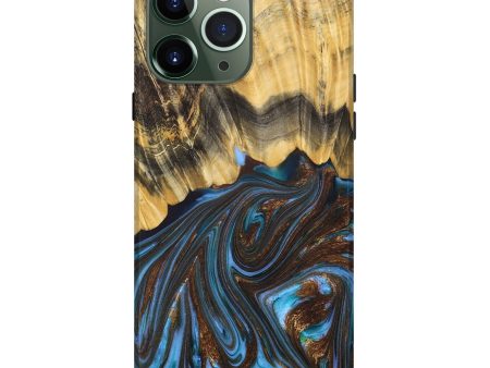 iPhone 13 Pro Max Wood+Resin Live Edge Phone Case - Bruce (Teal & Gold, 679394) Supply