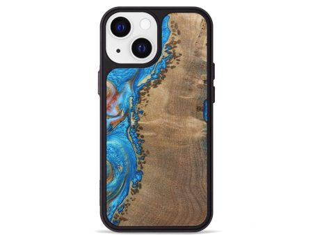 iPhone 13 mini Wood+Resin Phone Case - Camden (Teal & Gold, 682818) For Discount