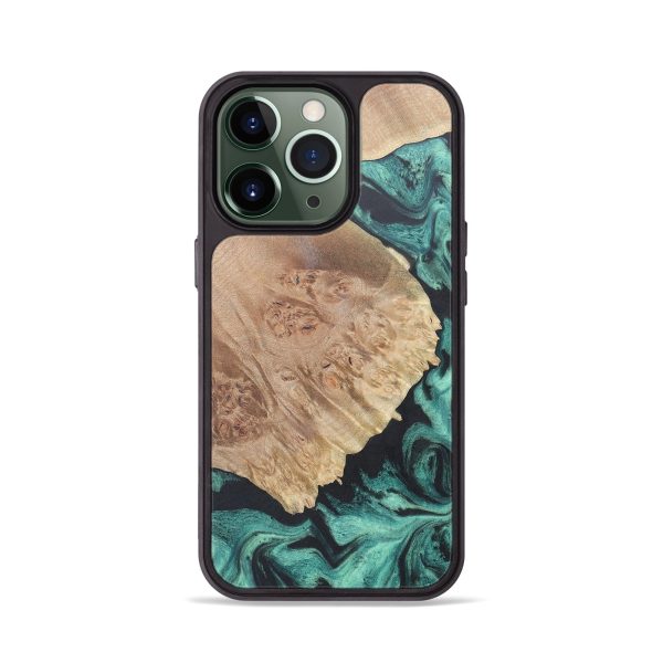 iPhone 13 Pro Wood+Resin Phone Case - River (Green, 678561) For Cheap