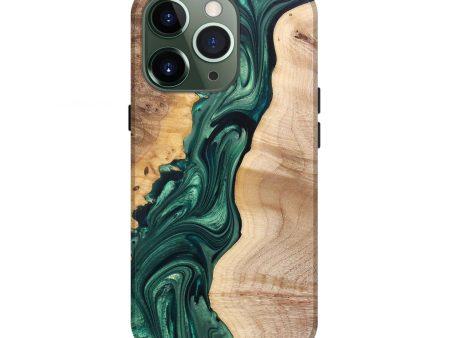 iPhone 13 Pro Wood+Resin Live Edge Phone Case - Caroline (Green, 682539) Fashion