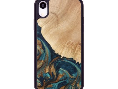 iPhone Xr Wood+Resin Phone Case - Aaron (Teal & Gold, 677670) Fashion