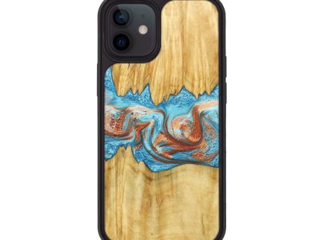 iPhone 12 Wood+Resin Phone Case - Corey (Teal & Gold, 677683) For Discount