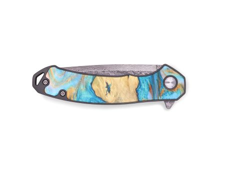 EDC Wood+Resin Pocket Knife - Shelly (Teal & Gold, 679520) Hot on Sale