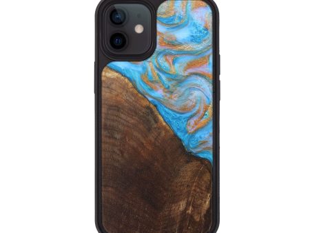 iPhone 12 Wood+Resin Phone Case - Kailey (Teal & Gold, 679220) Sale