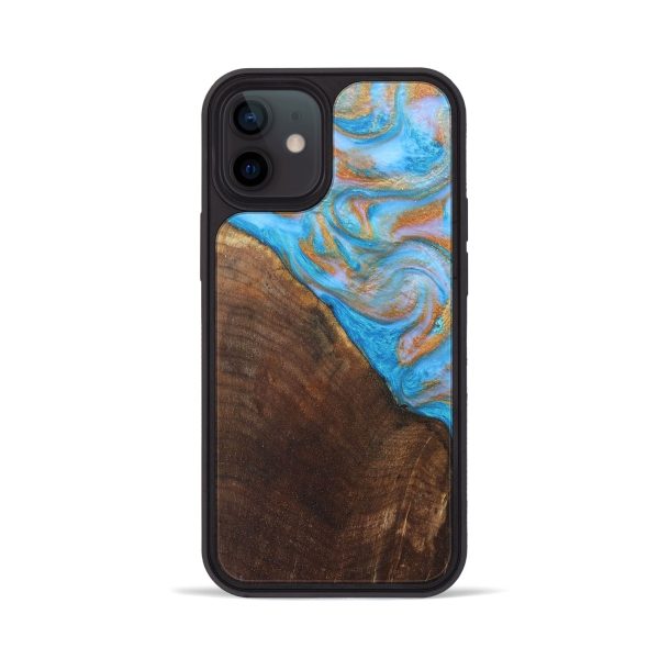 iPhone 12 Wood+Resin Phone Case - Kailey (Teal & Gold, 679220) Sale