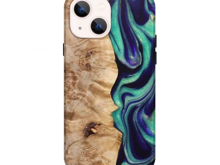 iPhone 13 Wood+Resin Live Edge Phone Case - Bessie (Green, 677509) For Sale