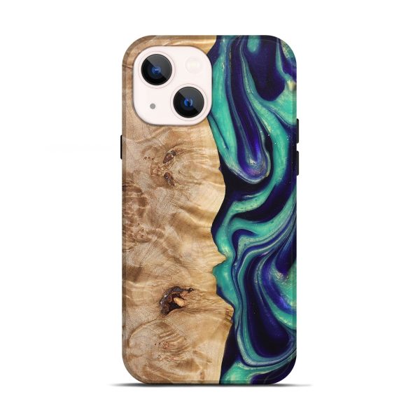 iPhone 13 Wood+Resin Live Edge Phone Case - Bessie (Green, 677509) For Sale