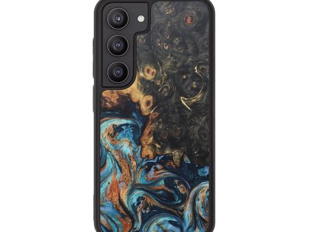 Galaxy S23 Wood+Resin Phone Case - Dena (Teal & Gold, 680583) For Cheap