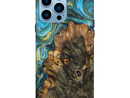 iPhone 14 Pro Max Wood+Resin Live Edge Phone Case - Brock (Teal & Gold, 679997) Sale