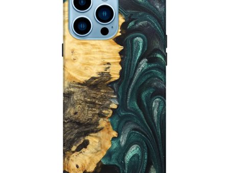 iPhone 14 Pro Max Wood+Resin Live Edge Phone Case - Clifford (Green, 678229) Cheap