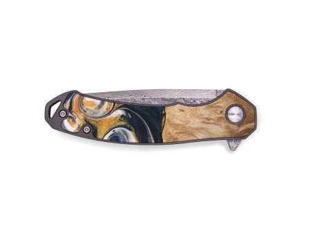 EDC Wood+Resin Pocket Knife - Rylie (Teal & Gold, 680325) Fashion