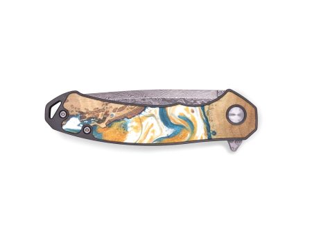 EDC Wood+Resin Pocket Knife - Warren (Teal & Gold, 682406) Discount