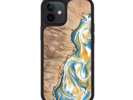 iPhone 12 Wood+Resin Phone Case - Jeanne (Teal & Gold, 682073) Online now