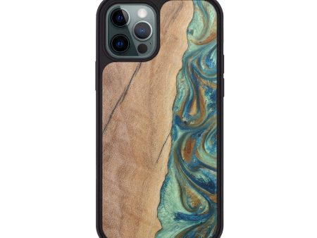 iPhone 12 Pro Wood+Resin Phone Case - Kristopher (Teal & Gold, 681165) Online