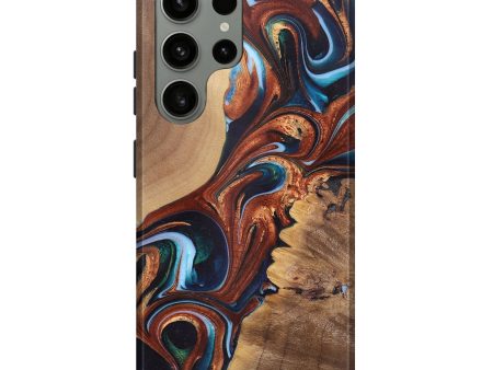 Galaxy S23 Ultra Wood+Resin Live Edge Phone Case - Addyson (Teal & Gold, 682466) Cheap