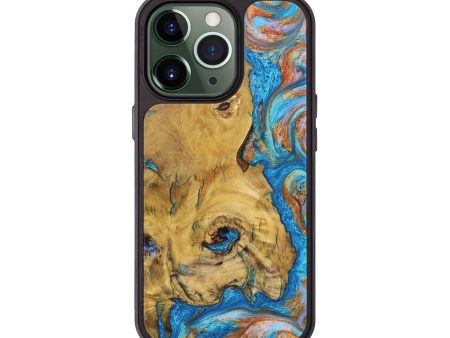 iPhone 13 Pro Wood+Resin Phone Case - Arielle (Teal & Gold, 682601) For Discount