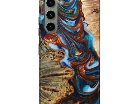 Galaxy S23 Plus Wood+Resin Live Edge Phone Case - Yvette (Teal & Gold, 680156) For Sale