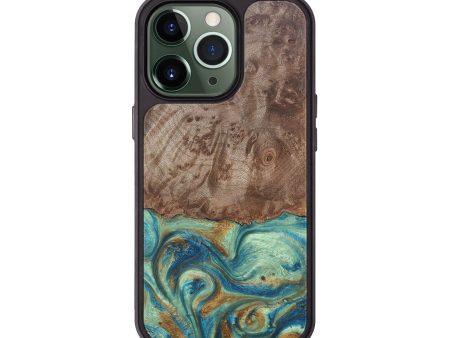 iPhone 13 Pro Wood+Resin Phone Case - Kristy (Teal & Gold, 681174) Supply