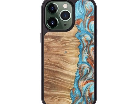 iPhone 13 Pro Wood+Resin Phone Case - Margaret (Teal & Gold, 677691) Fashion