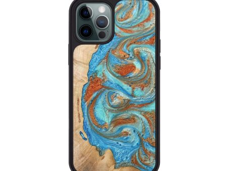 iPhone 12 Pro Wood+Resin Phone Case - Jeannine (Teal & Gold, 681393) on Sale