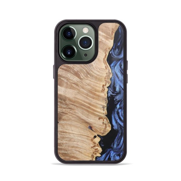 iPhone 13 Pro Wood+Resin Phone Case - Alayah (Blue, 681056) For Sale