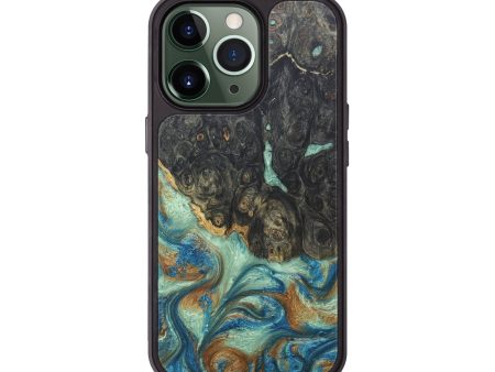 iPhone 13 Pro Wood+Resin Phone Case - Alisa (Teal & Gold, 681170) on Sale