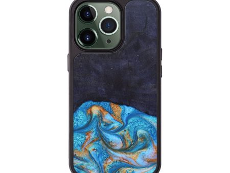 iPhone 13 Pro Wood+Resin Phone Case - Leanne (Teal & Gold, 682576) For Cheap