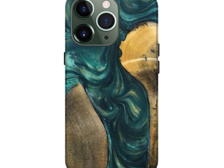 iPhone 13 Pro Wood+Resin Live Edge Phone Case - Susie (Green, 682015) For Cheap