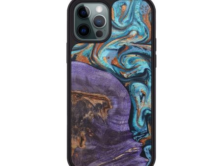 iPhone 12 Pro Wood+Resin Phone Case - Makenzie (Teal & Gold, 680584) For Discount