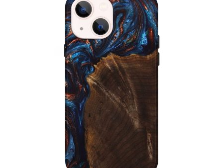 iPhone 14 Wood+Resin Live Edge Phone Case - Isabella (Teal & Gold, 677490) For Sale