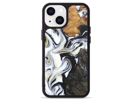 iPhone 13 mini Wood+Resin Phone Case - Aliyah (Black & White, 679309) Online Sale