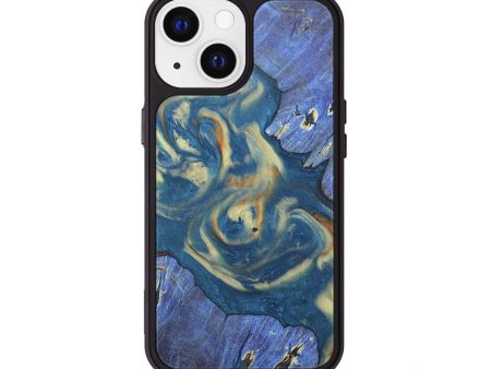 iPhone 13 Wood+Resin Phone Case - Jaslene (Teal & Gold, 677709) on Sale