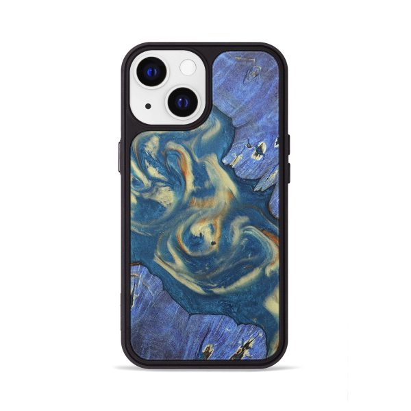 iPhone 13 Wood+Resin Phone Case - Jaslene (Teal & Gold, 677709) on Sale