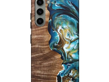 Galaxy S23 Plus Wood+Resin Live Edge Phone Case - Wren (Teal & Gold, 679111) Online Sale