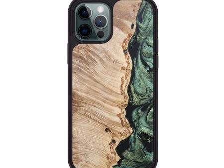 iPhone 12 Pro Wood+Resin Phone Case - Stanley (Green, 681115) For Sale