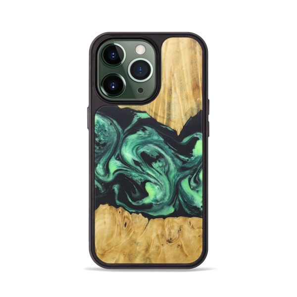 iPhone 13 Pro Wood+Resin Phone Case - Amber (Green, 677897) Fashion